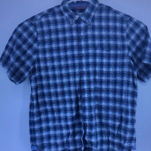 Men's Short-Sleeve Plaid Button-Up Shirt - Blue/Gray